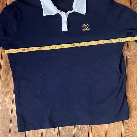 Women’s Ralph Lauren polo top classic Dark Blue long sleeve Polo White Collar - Picture 2 of 6